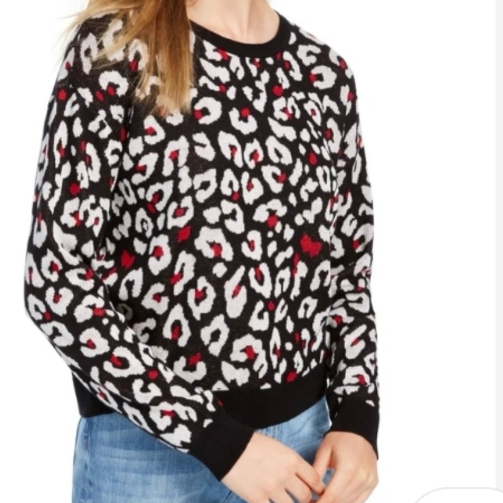 BCX Black and Red Crew Neck Sweater with Leopard Print (1)